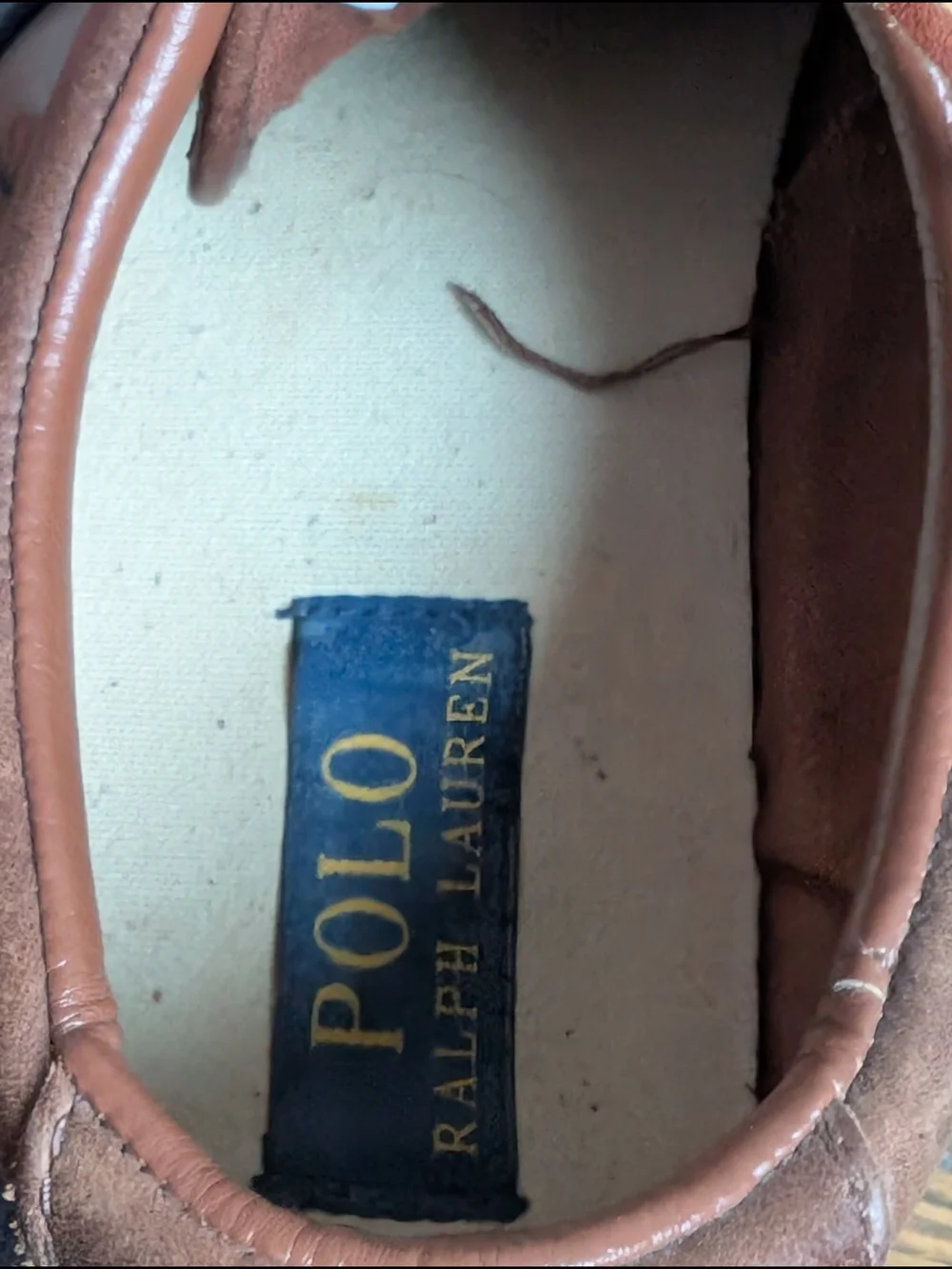 Polo Ralph Lauren Vaughn Saddle Sneaker Men's Size 7D Flax Linen Leather Blue